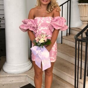 Ava Presley 26391 puff sleeve pink dress